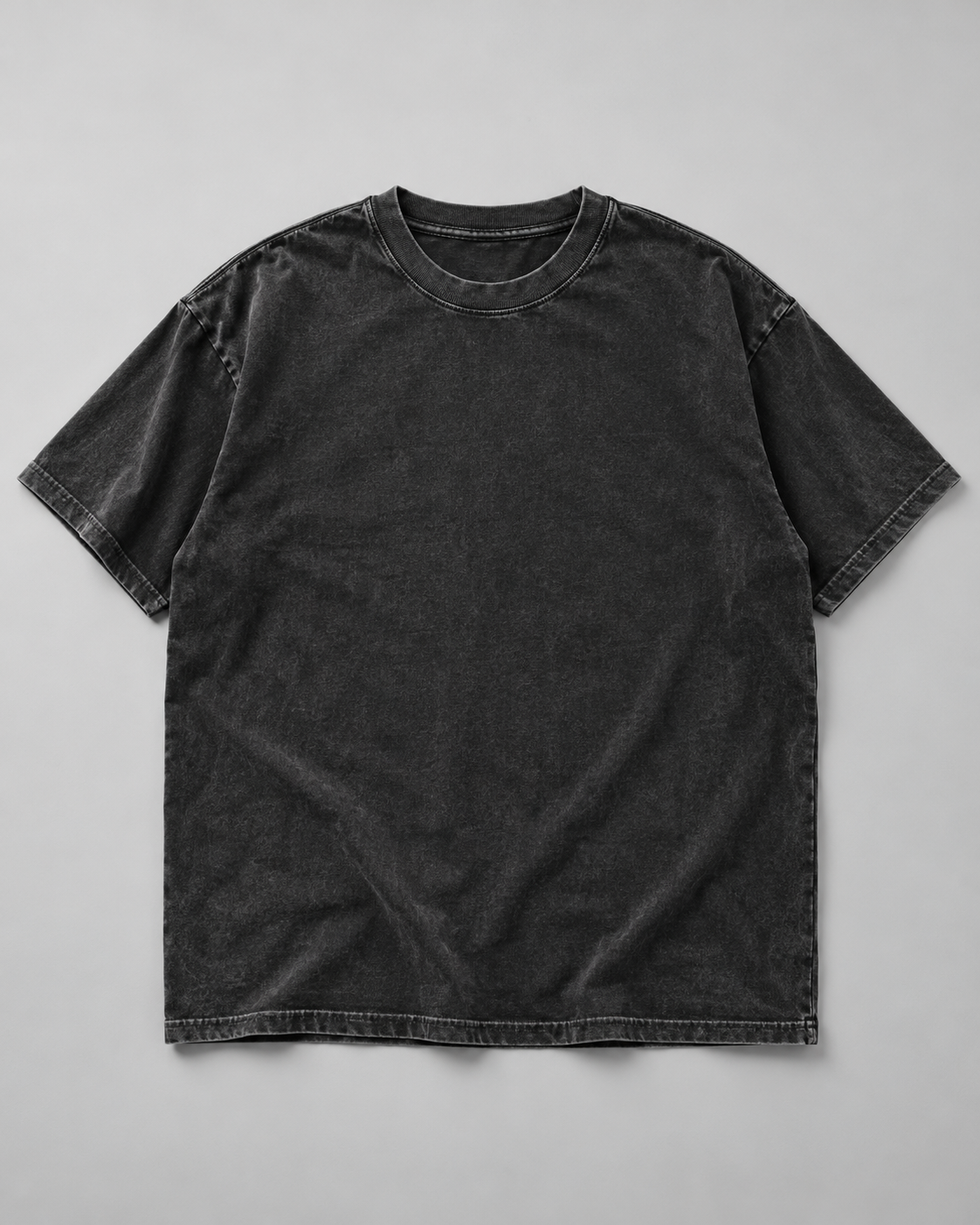 Vintage distressed washed-black tee, front view